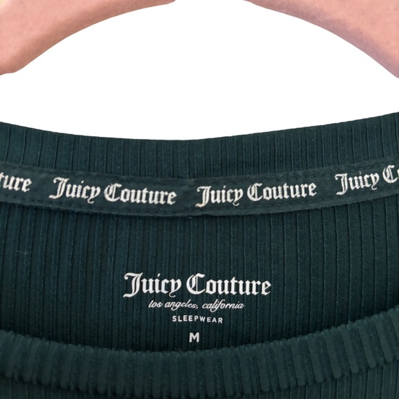 Juicy Couture Sleepwear Ribbed Tee Green Rhinestone Short Sleeve Size Medium - Picture 2 of 8